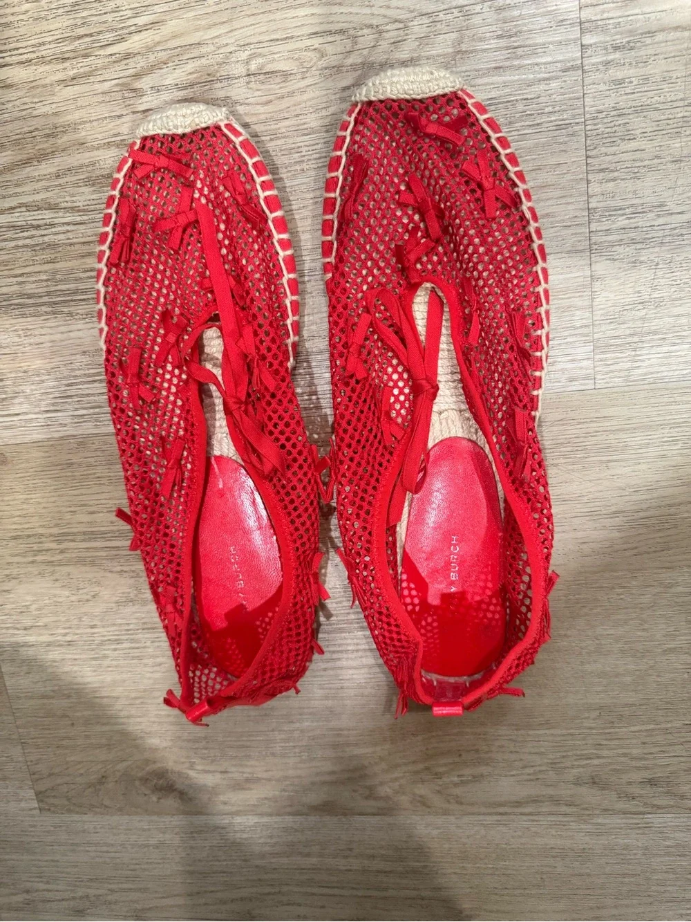 Tory Burch Red Crochet Espadrilles with Bow Detail